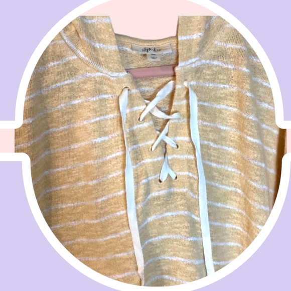 Lightweight Style & Co Peach & White Striped  Knit Pullover Hoodie Size XXL - Picture 2 of 3